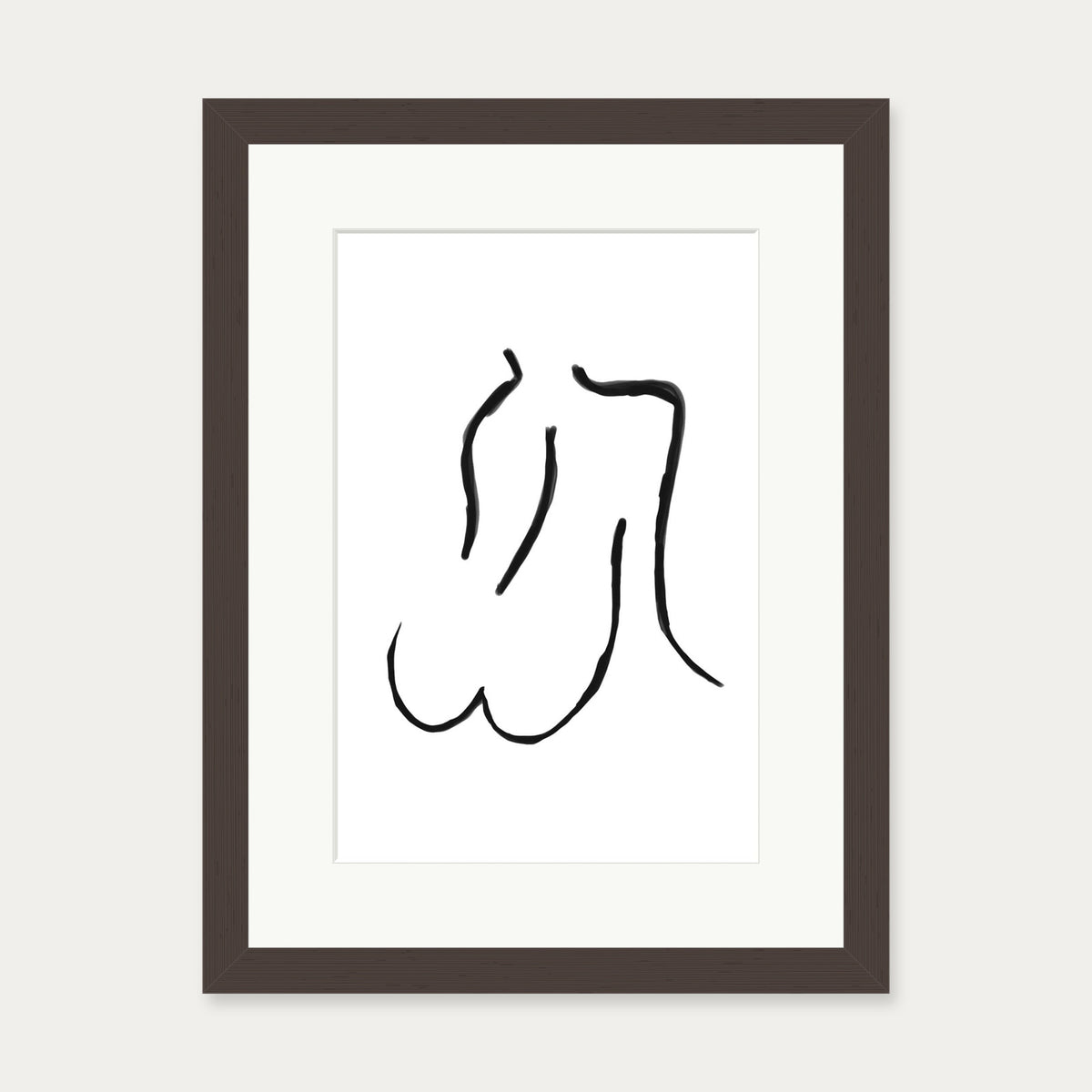 Nude Line Art Drawing Art Print — 30 x 40 cm — Brown Frame