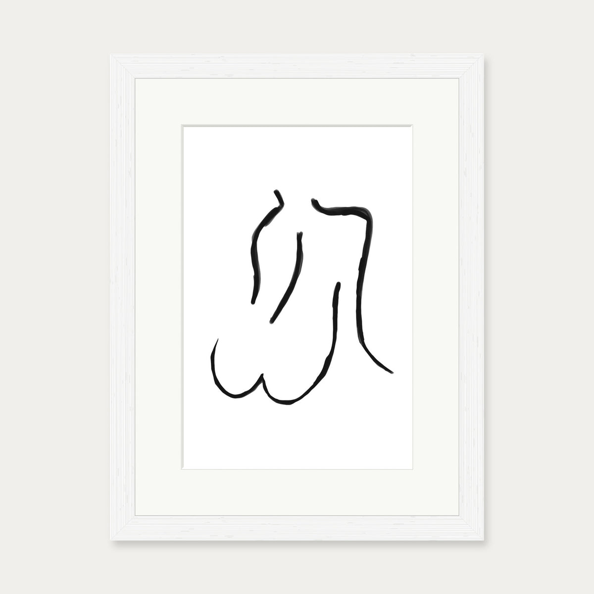 Nude Line Art Drawing Art Print — 30 x 40 cm — White Frame