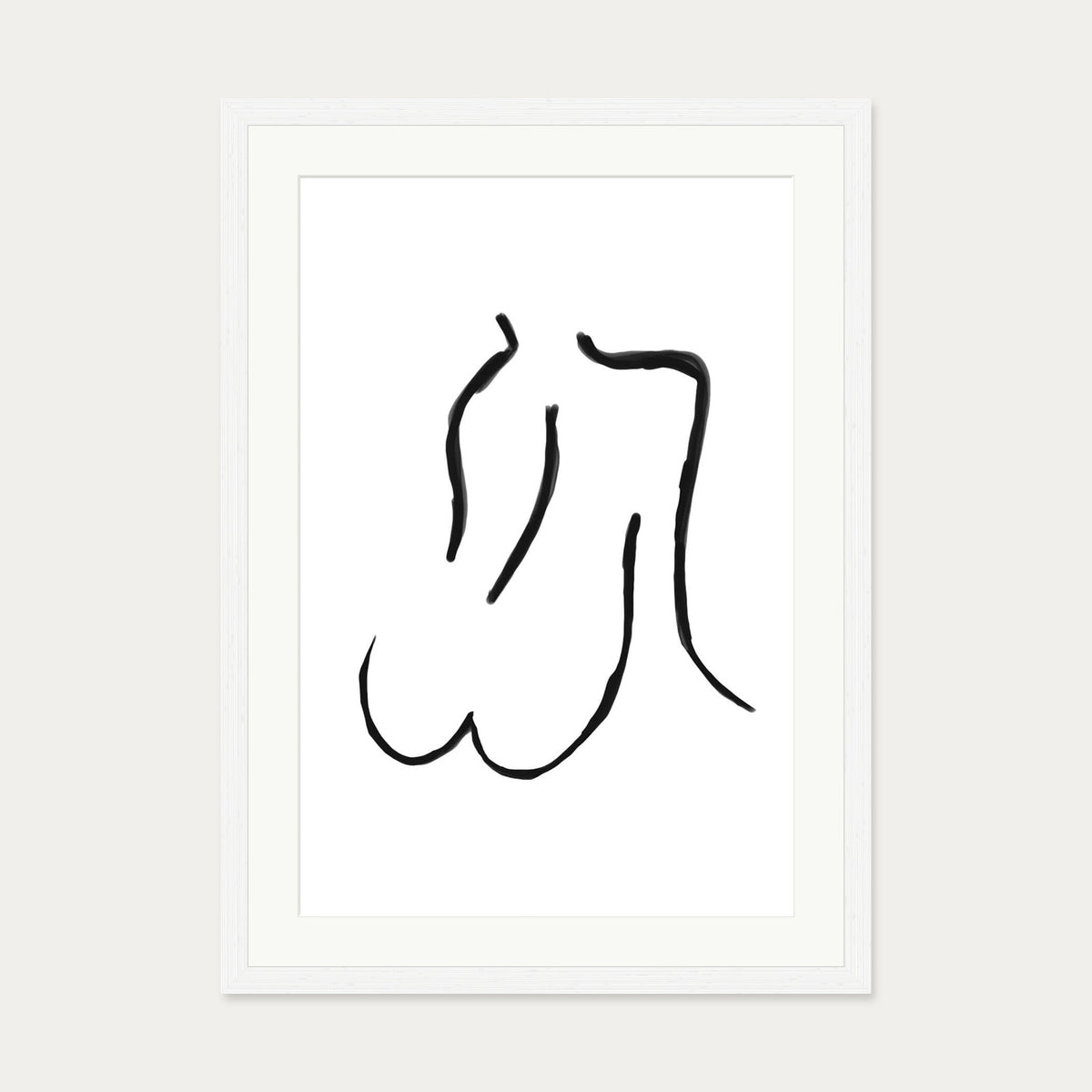 Nude Line Art Drawing Art Print — 50 x 70 cm — White Frame