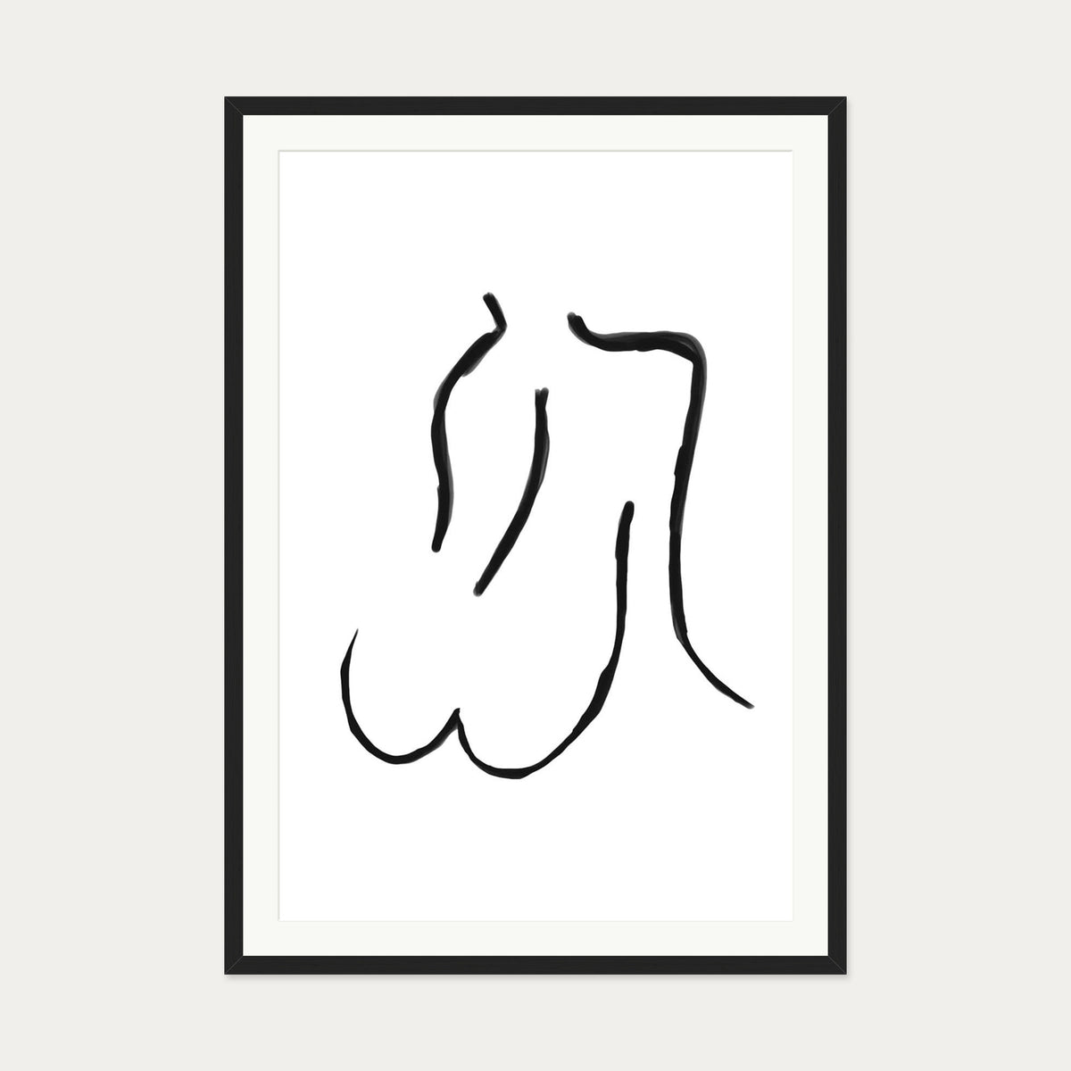Nude Line Art Drawing Art Print — 70 x 100 cm — Black Frame