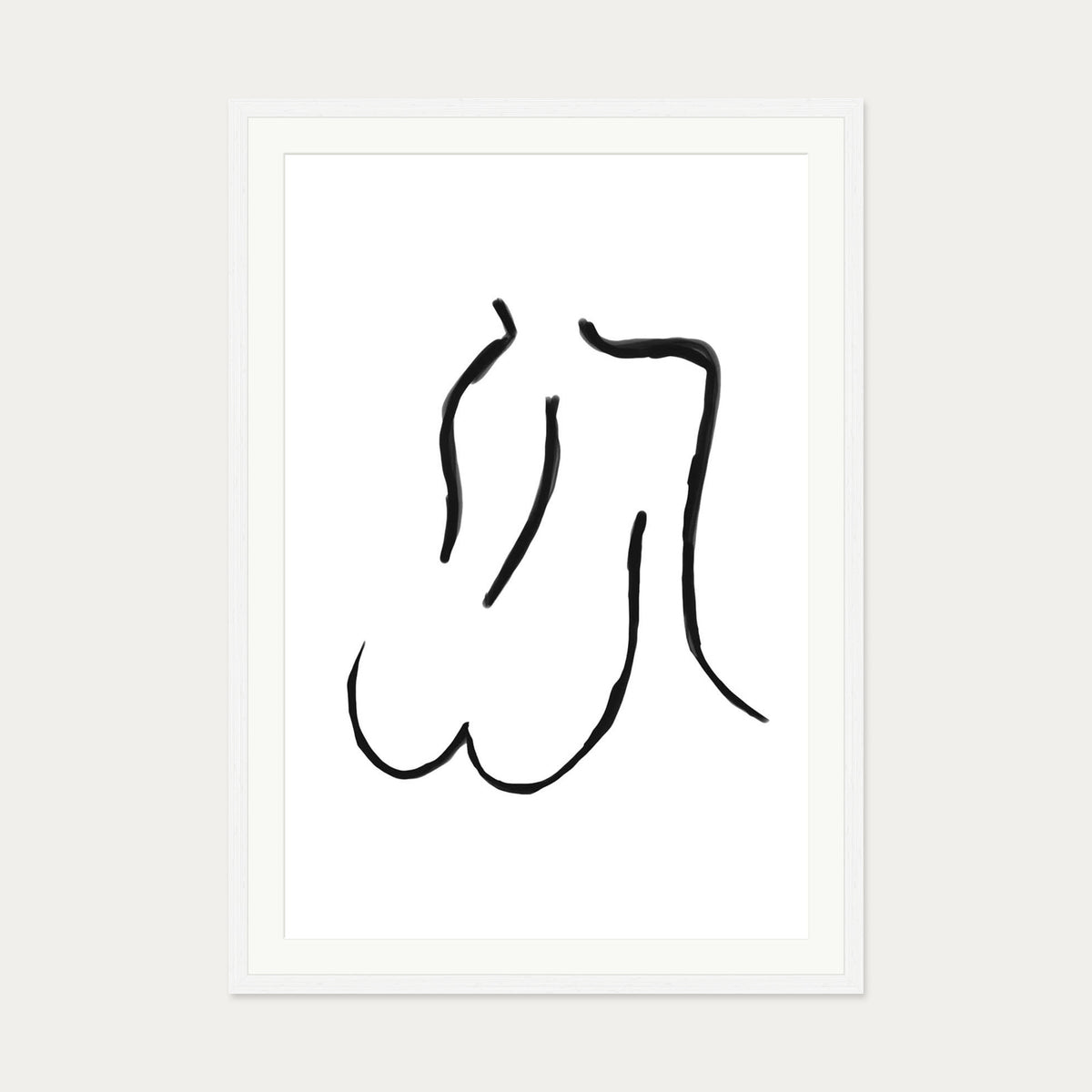 Nude Line Art Drawing Art Print — 70 x 100 cm — White Frame