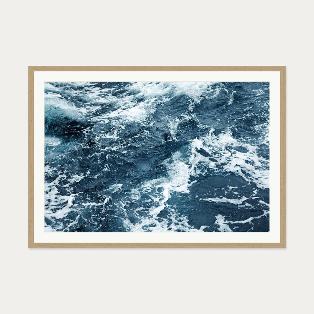 Ocean Waves Wall Art Print — 70 x 100 cm — Oak Frame