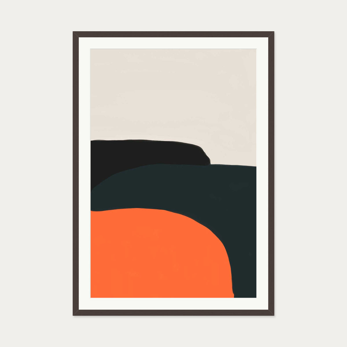 Orange And Grey Art Print — 70 x 100 cm — Brown Frame