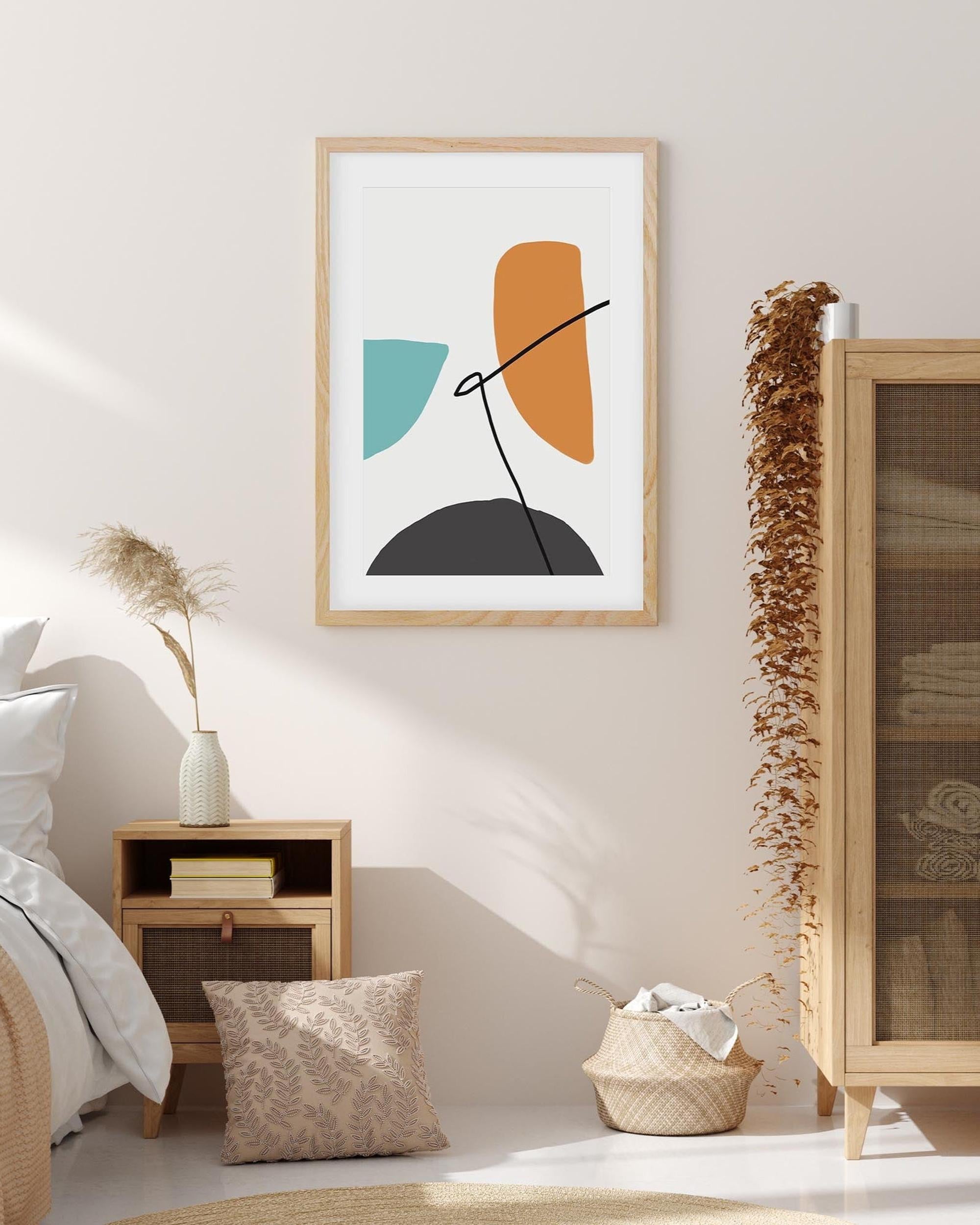 Abstract Line Orange Teal Grey Art Print