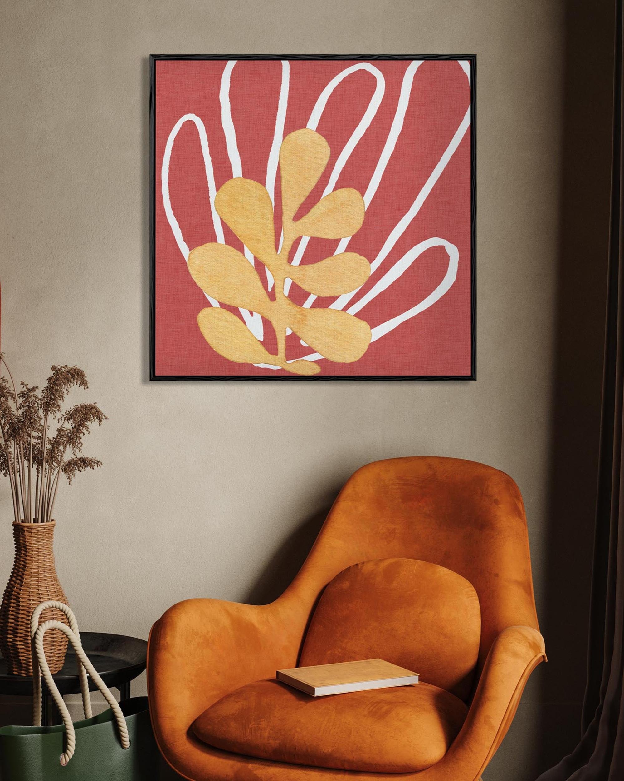 large canvas art print on wall above an armchair
