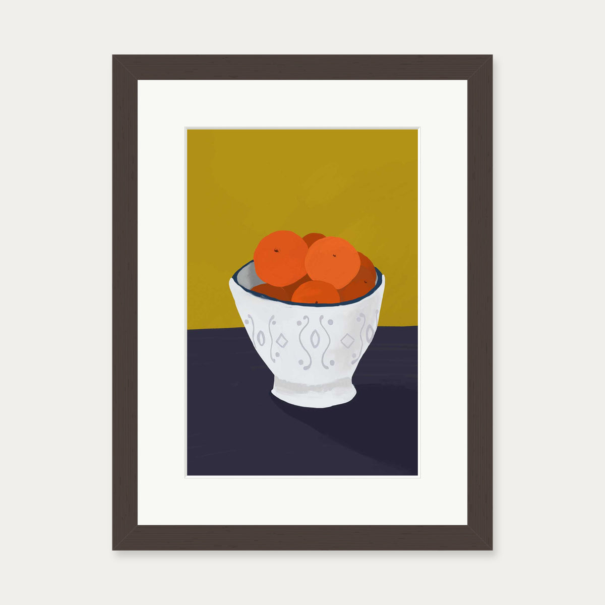 Oranges In a Bowl Wall Art — 30 x 40 cm — Brown Frame