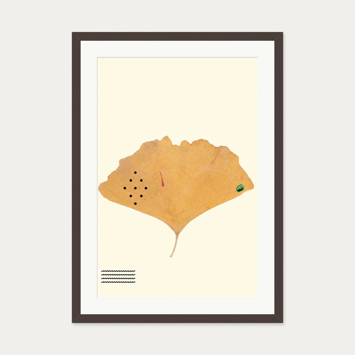 Organic Ginkgo Gold Leaf Art Print — 50 x 70 cm — Brown Frame