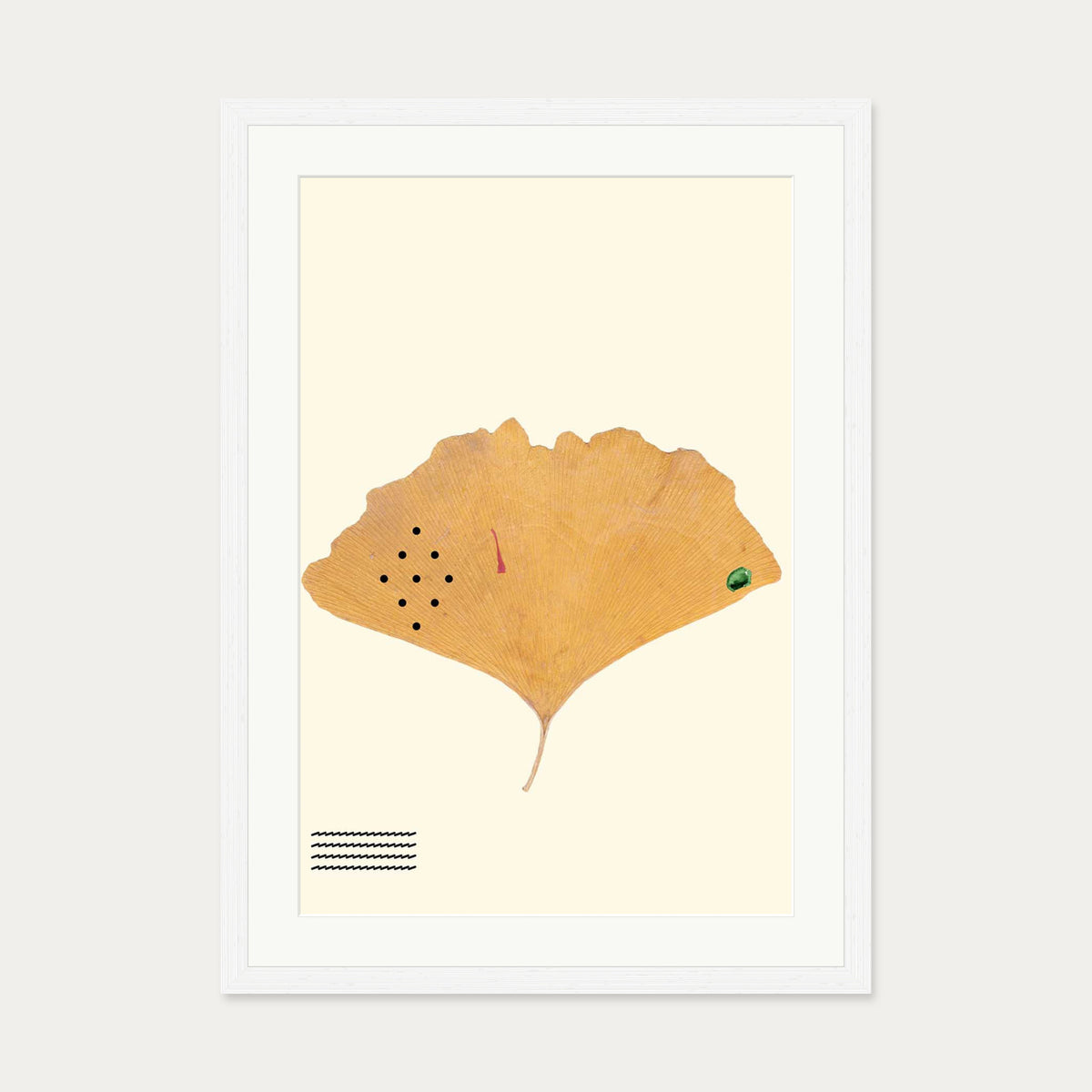 Organic Ginkgo Gold Leaf Art Print — 50 x 70 cm — White Frame