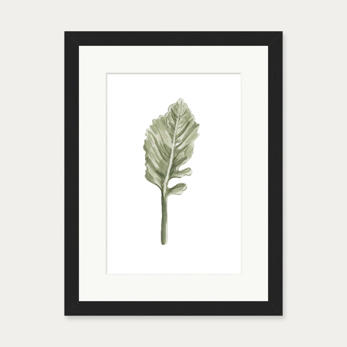 Pale Green Leaf Art Print — 30 x 40 cm — Black Frame