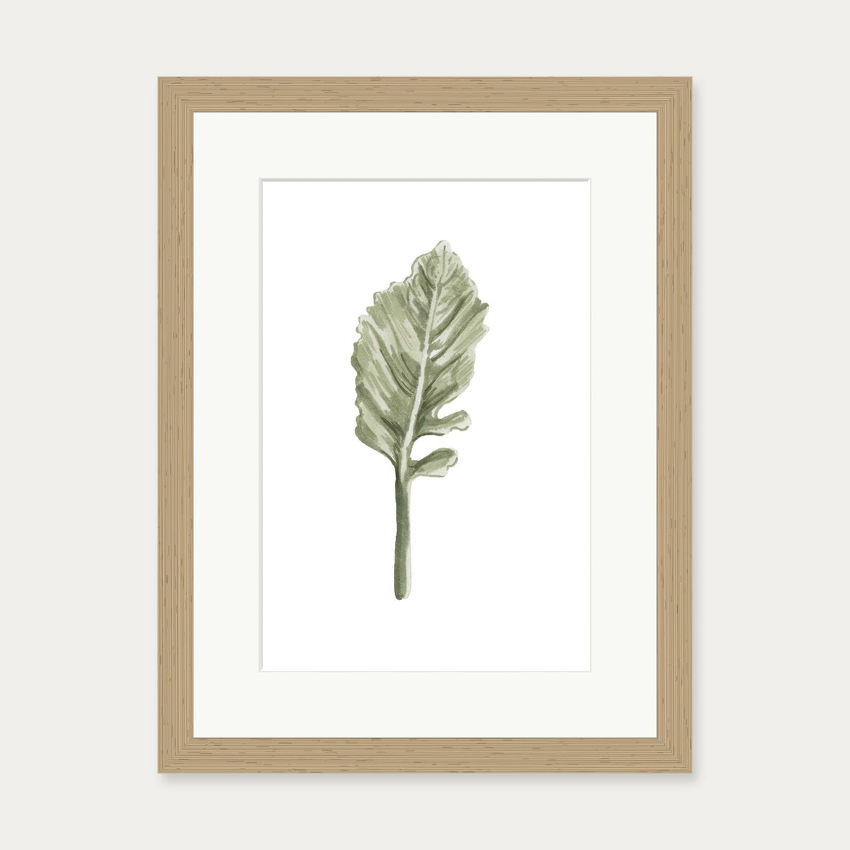 Pale Green Leaf Art Print — 30 x 40 cm — Oak Frame