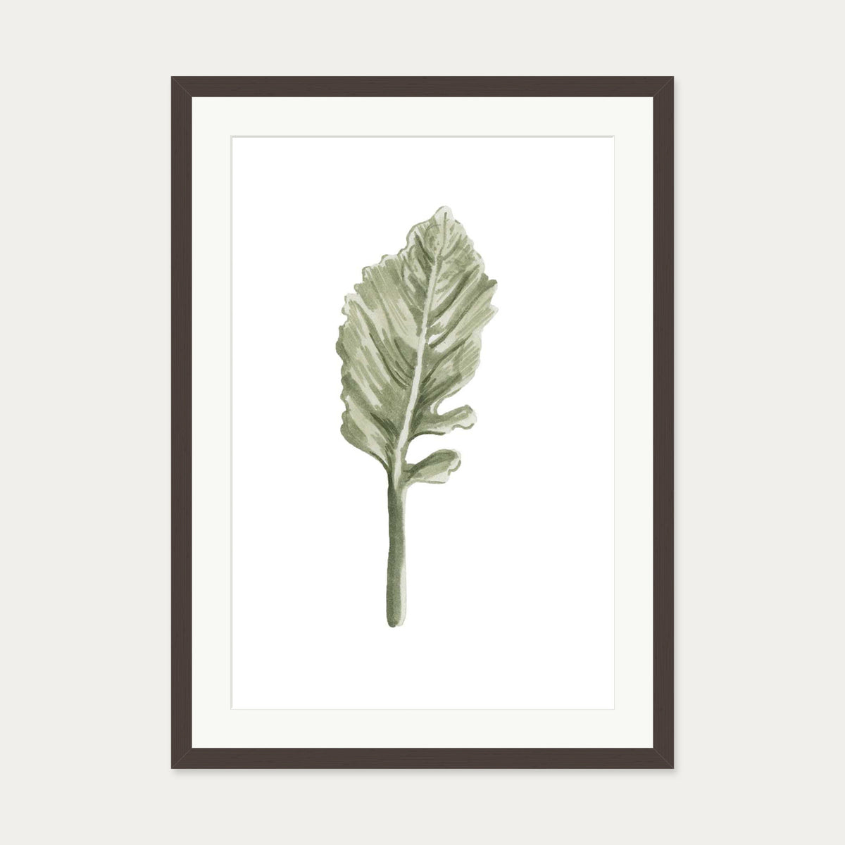 Pale Green Leaf Art Print — 50 x 70 cm — Brown Frame