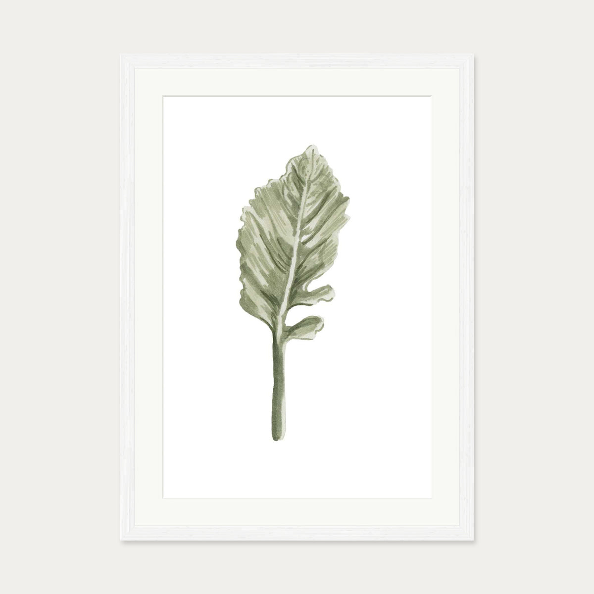 Pale Green Leaf Art Print — 50 x 70 cm — White Frame