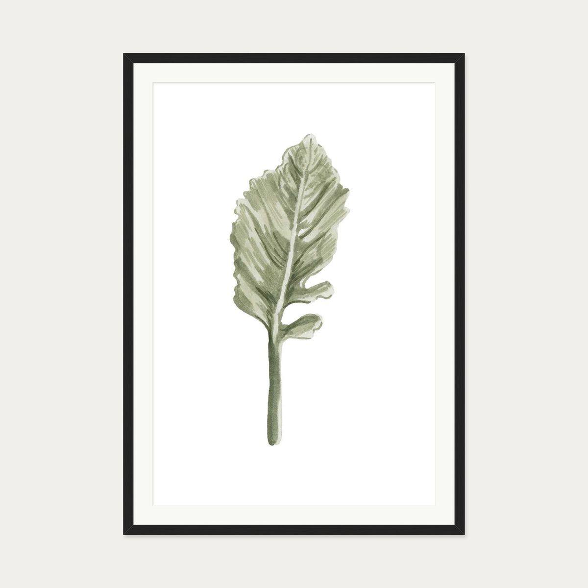 Pale Green Leaf Art Print — 70 x 100 cm — Black Frame