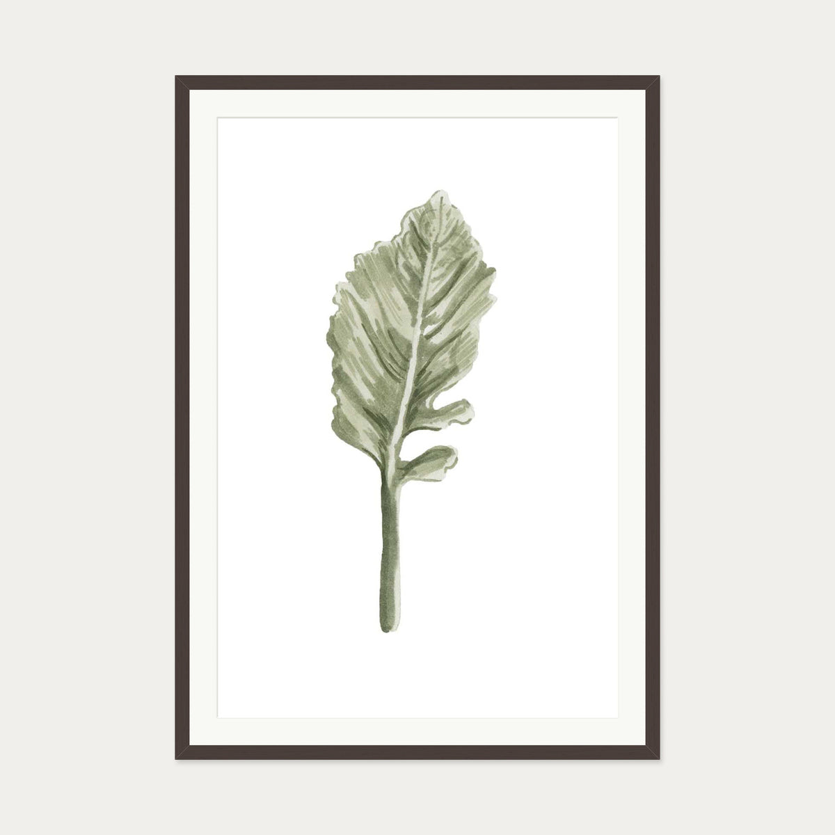 Pale Green Leaf Art Print — 70 x 100 cm — Brown Frame