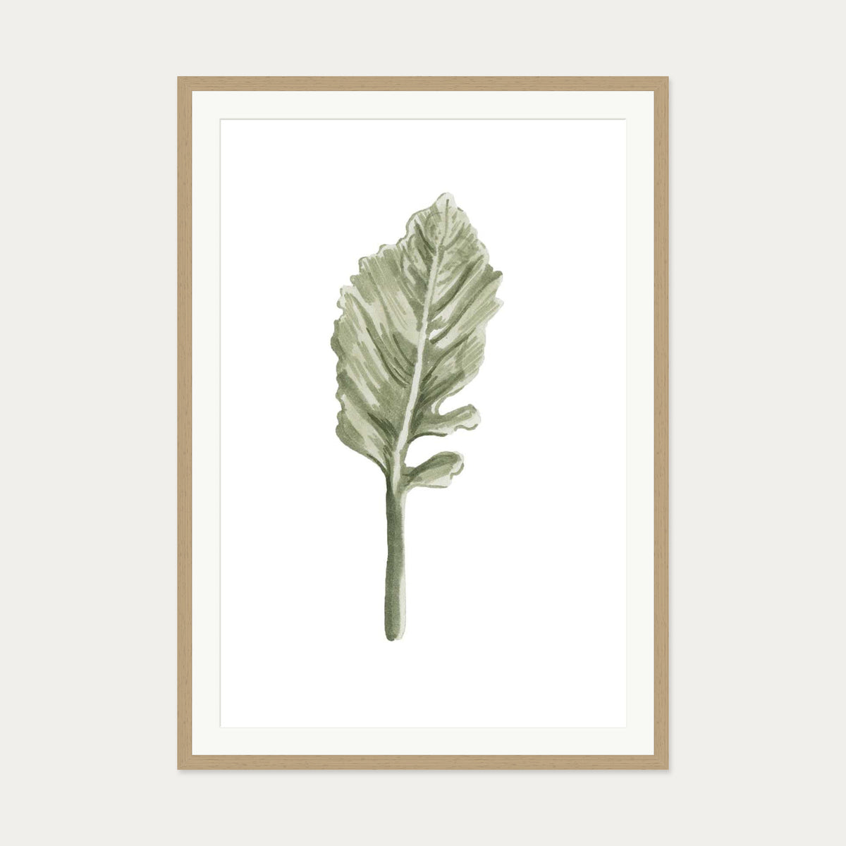 Pale Green Leaf Art Print — 70 x 100 cm — Oak Frame