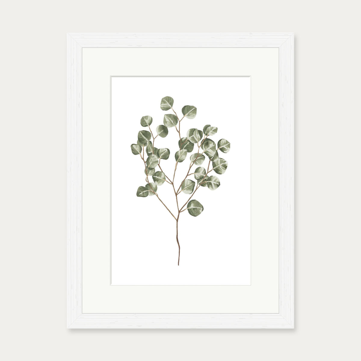 Pale Green Leaves Art Print — 30 x 40 cm — White Frame