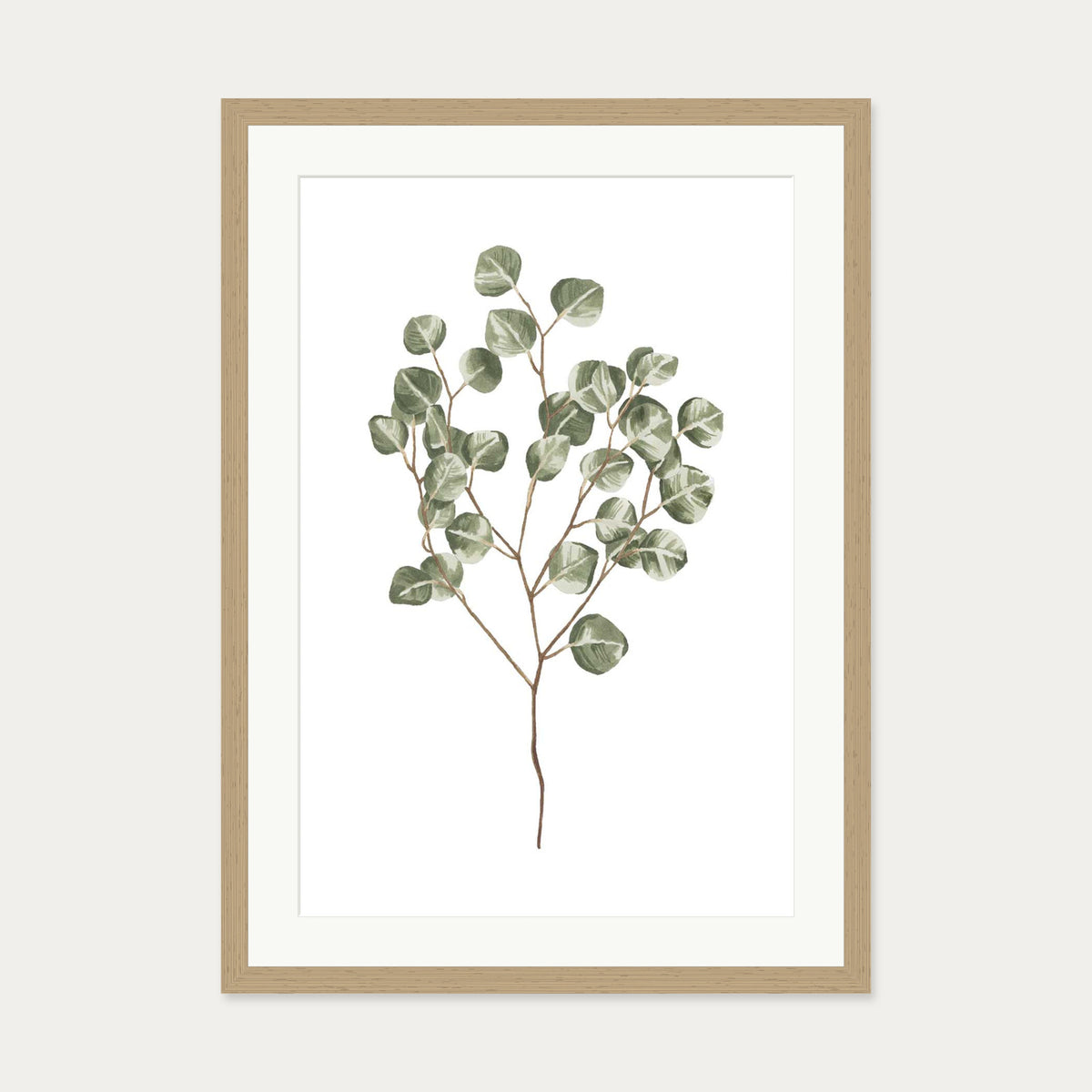 Pale Green Leaves Art Print — 50 x 70 cm — Oak Frame