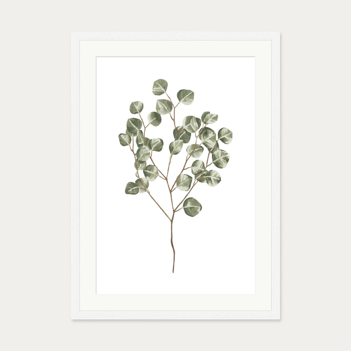 Pale Green Leaves Art Print — 50 x 70 cm — White Frame