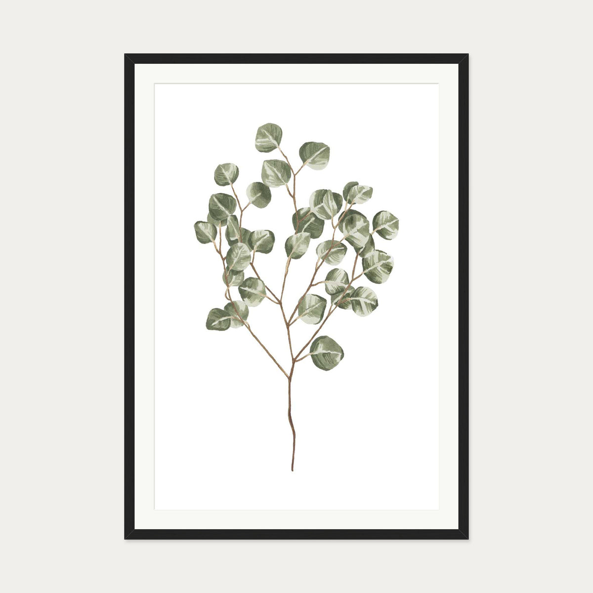 Pale Green Leaves Art Print — 70 x 100 cm — Black Frame