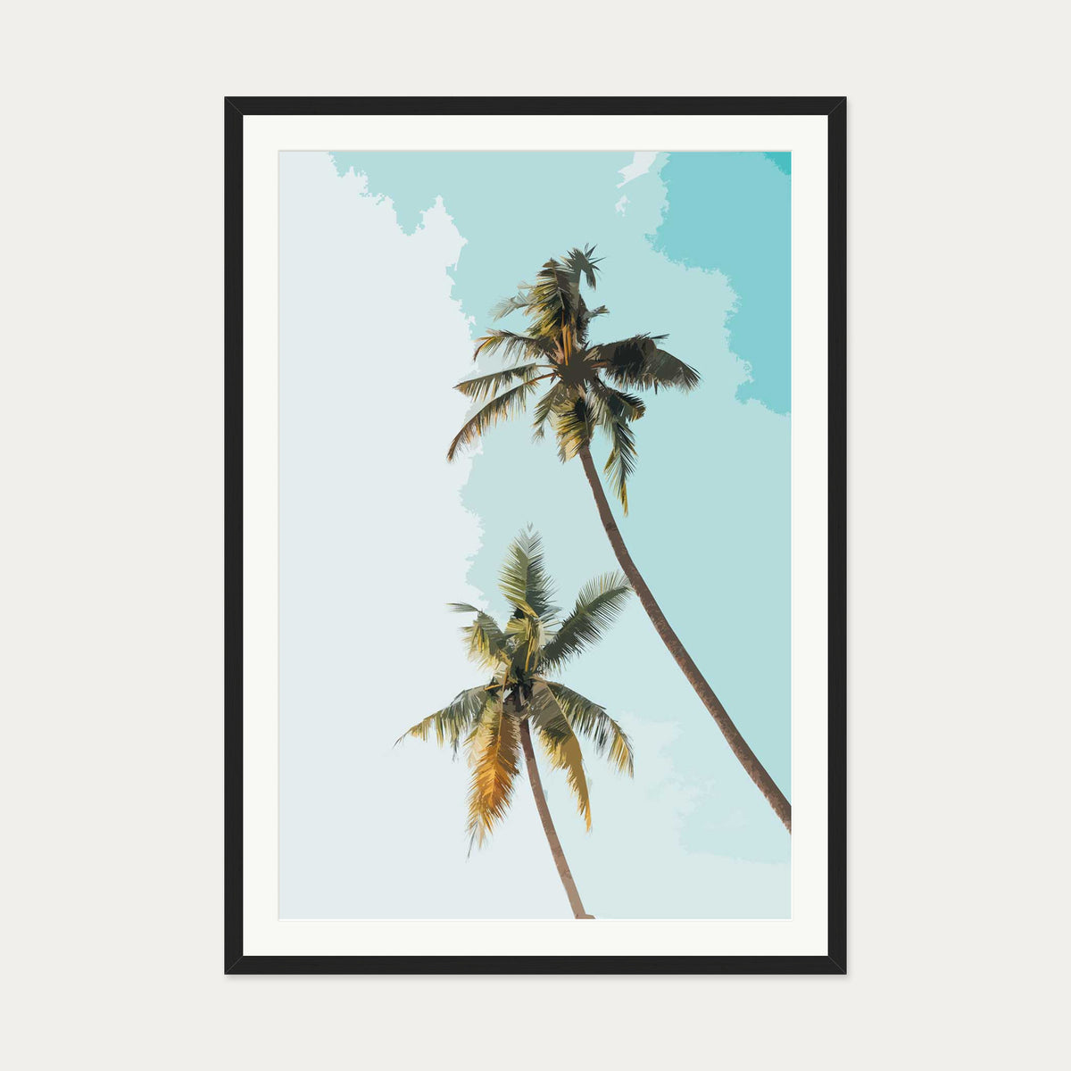 Palm Trees Illustrated Art Print — 70 x 100 cm — Black Frame