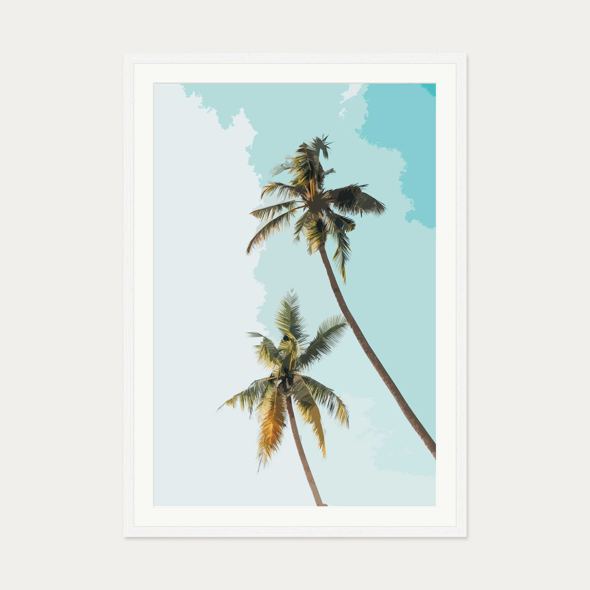 Palm Trees Illustrated Art Print — 70 x 100 cm — White Frame