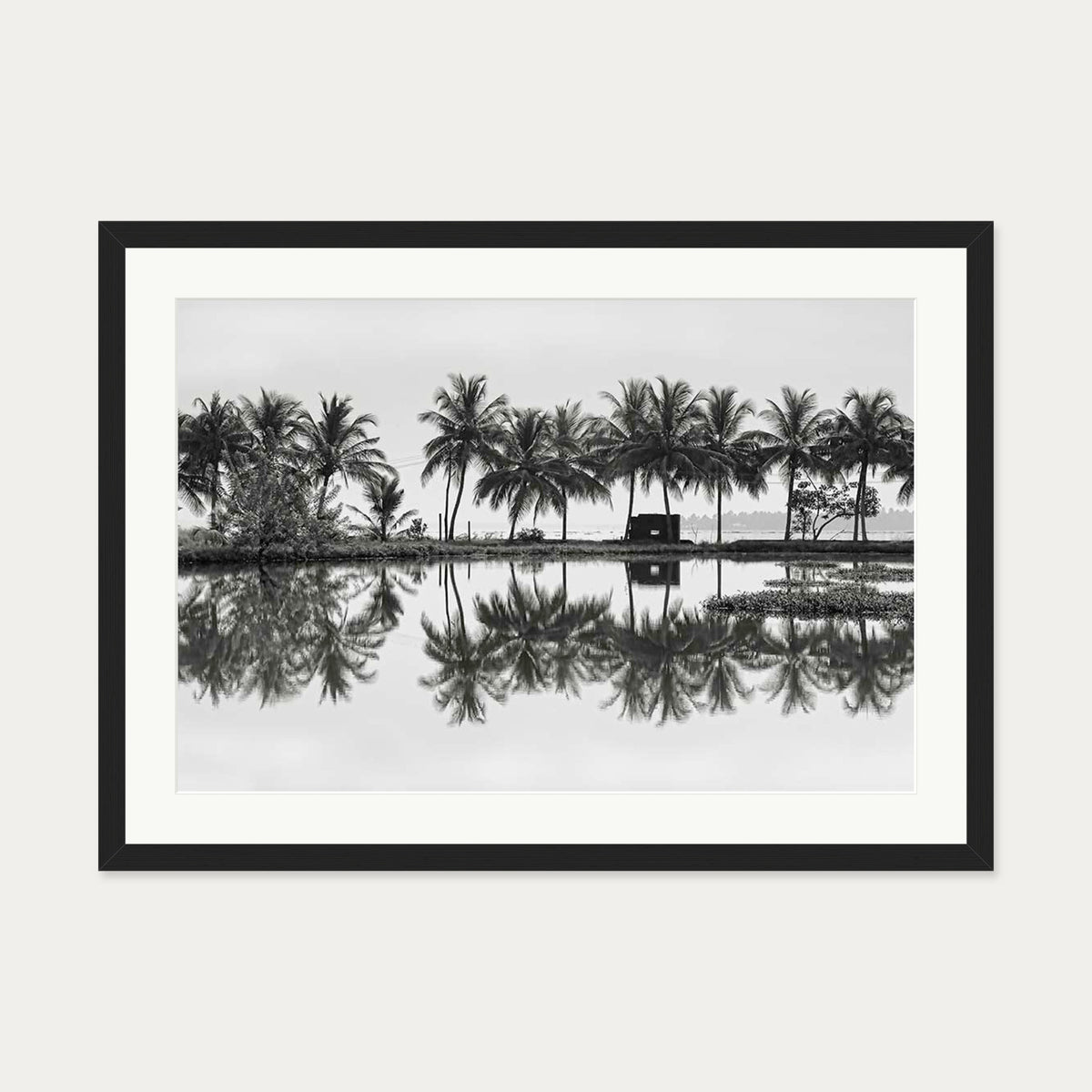 Palm Trees Reflection Art Print — 50 x 70 cm — Black Frame