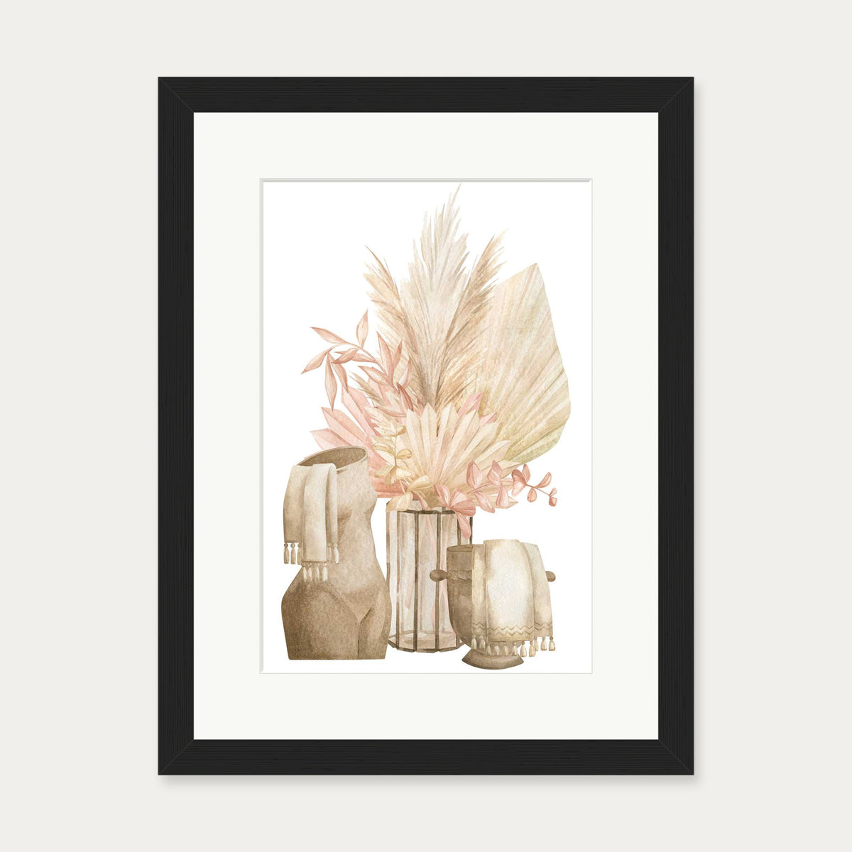 Pampas Watercolour Art Print — 30 x 40 cm — Black Frame