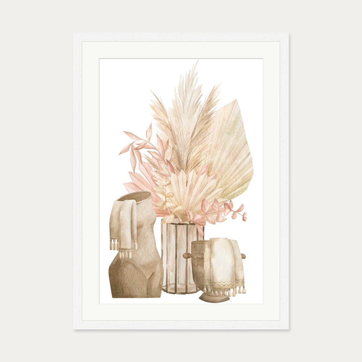 Pampas Watercolour Art Print — 50 x 70 cm — White Frame