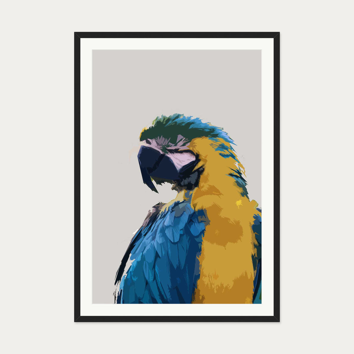 Parrot Illustrated Art Print — 70 x 100 cm — Black Frame