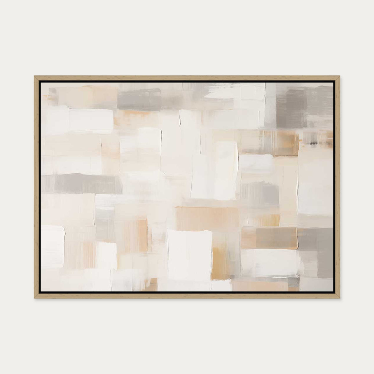 Patchwork Beige Canvas Art — 50 x 70 cm — Oak Frame