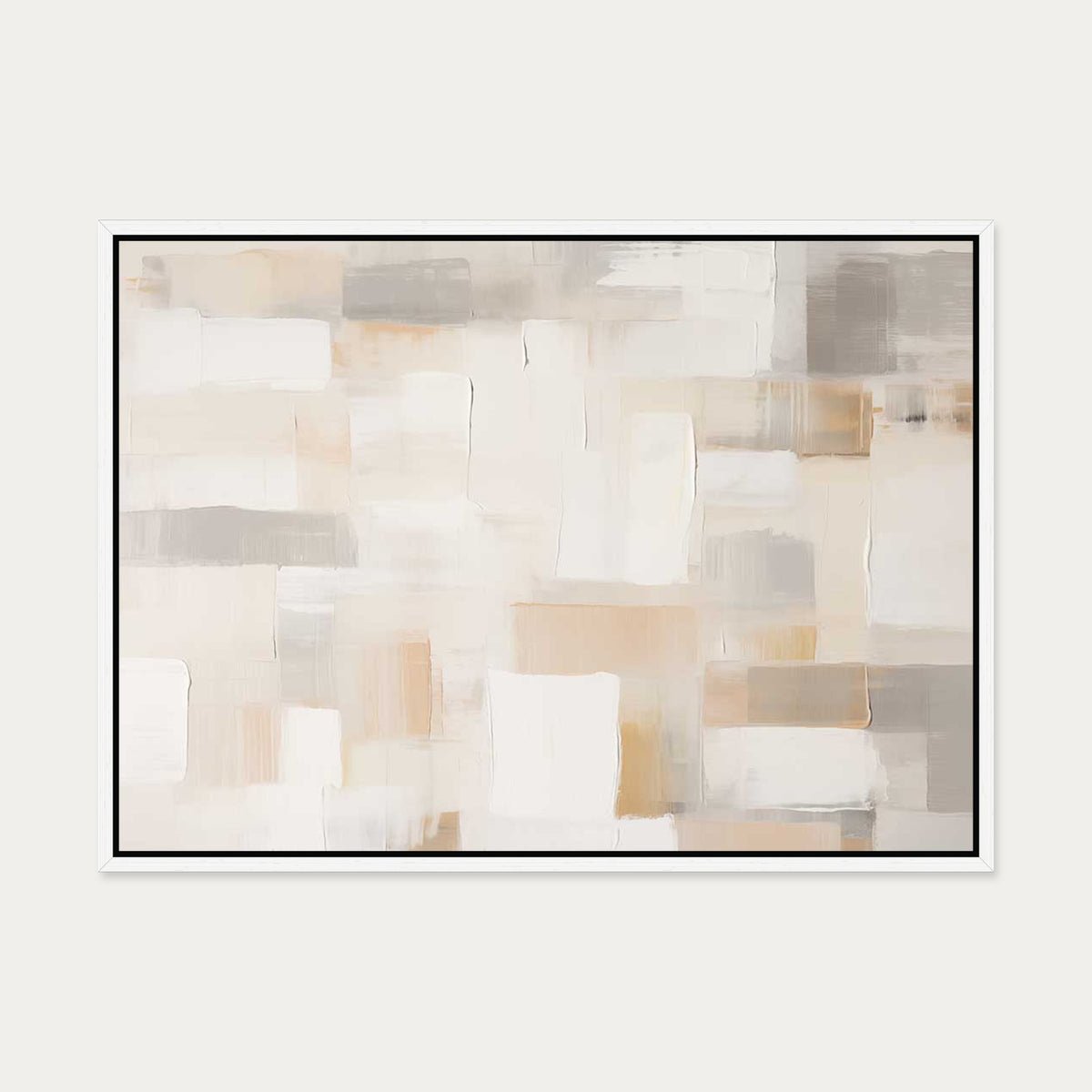 Patchwork Beige Canvas Art — 50 x 70 cm — White Frame