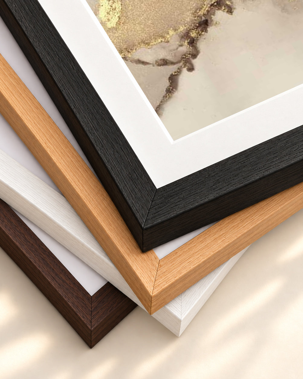 Peach Marble Art Print — framed print corner with 5 cm mount and bevel