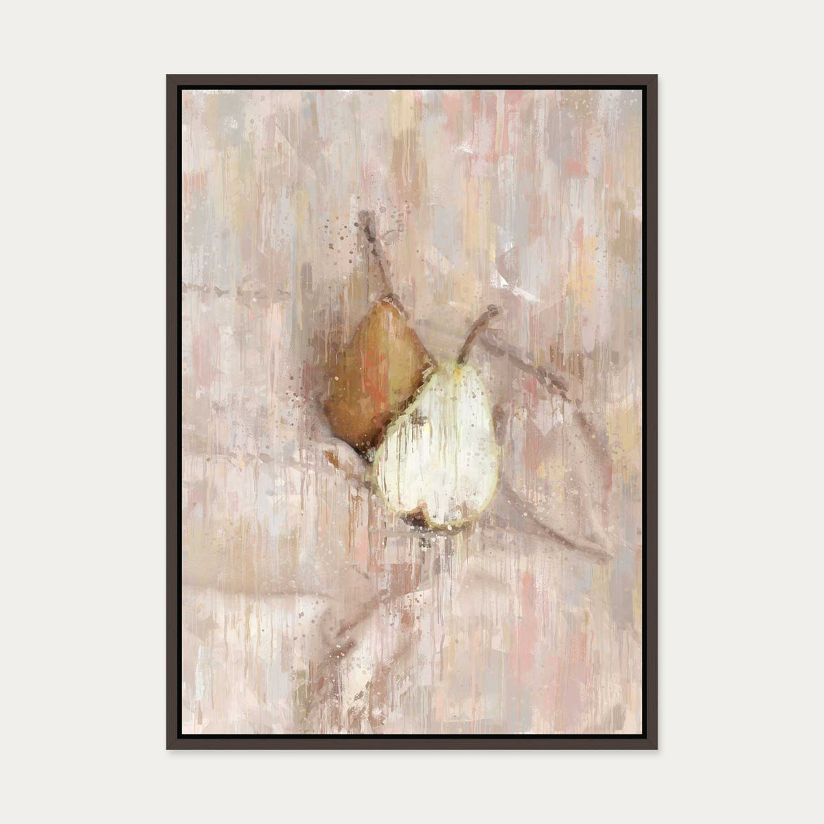 Pears Still Life Painting Canvas Art — 50 x 70 cm — Brown Frame