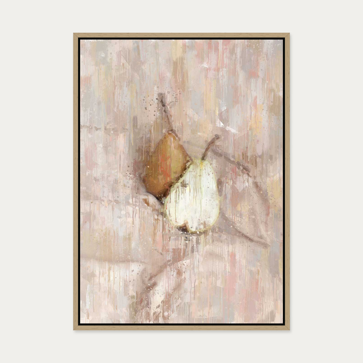 Pears Still Life Painting Canvas Art — 50 x 70 cm — Oak Frame