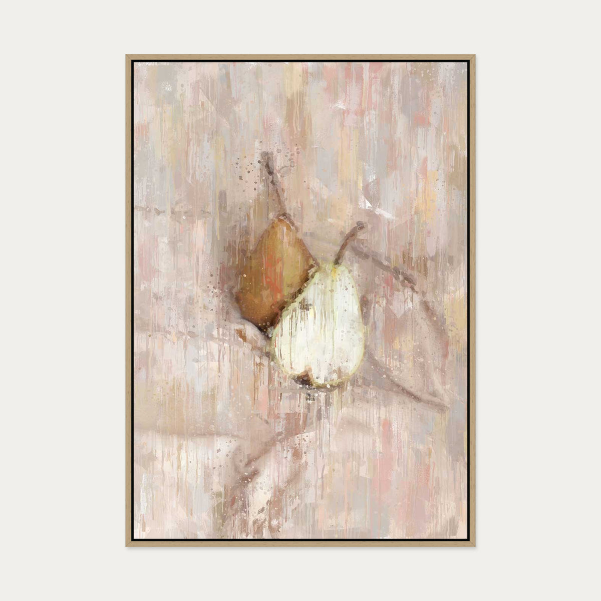 Pears Still Life Painting Canvas Art — 70 x 100 cm — Oak Frame