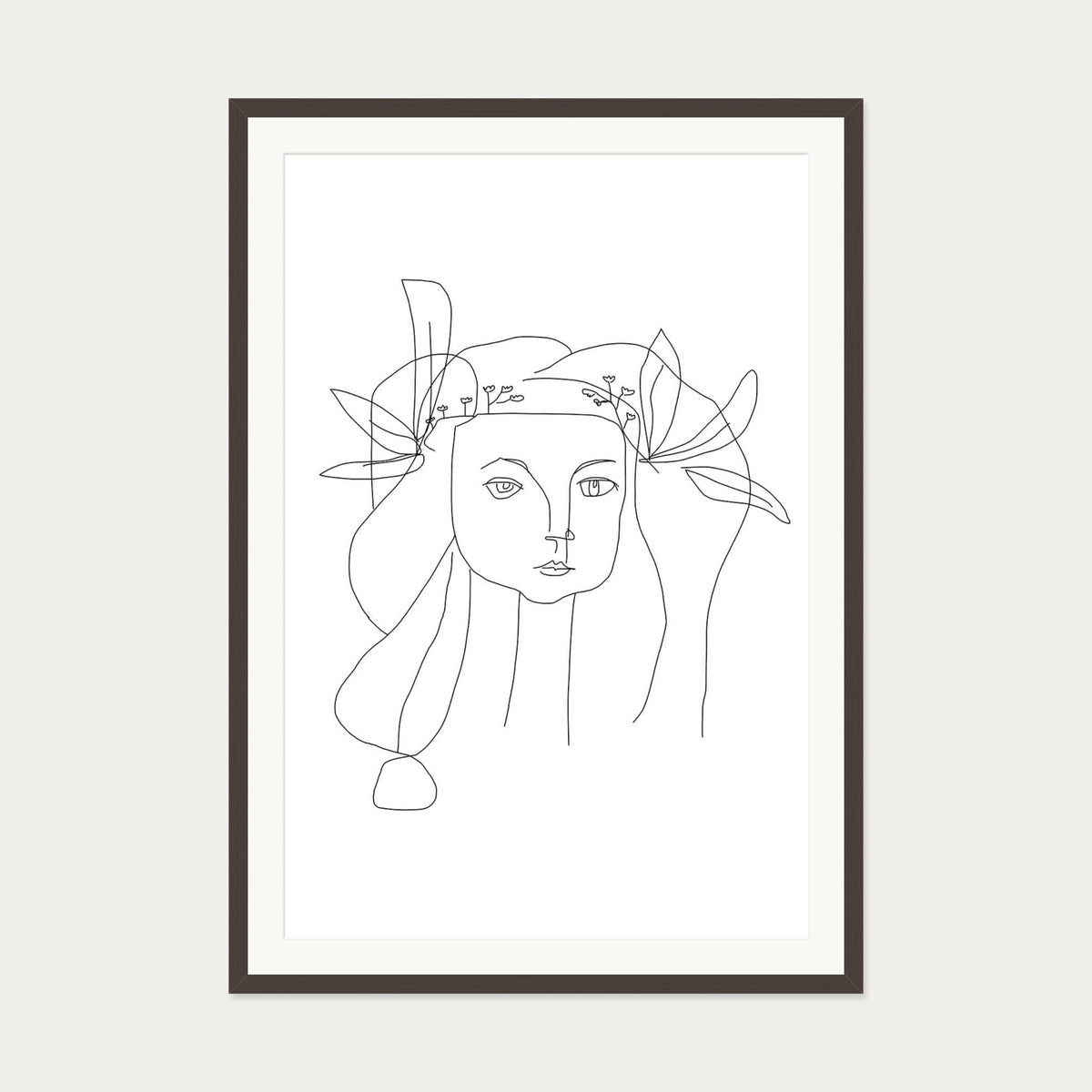Picasso Female Face Art Print — 70 x 100 cm — Brown Frame