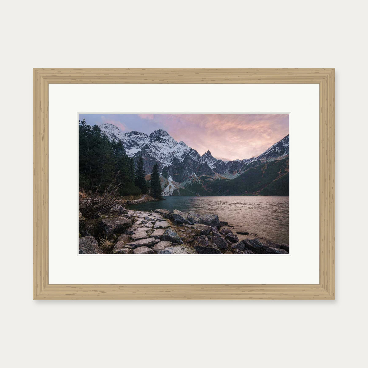 Picturesque Lake Wall Art Print — 30 x 40 cm — Oak Frame