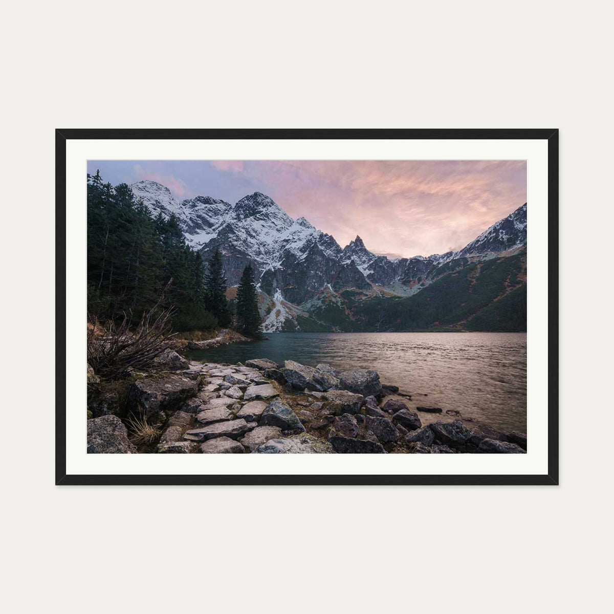 Picturesque Lake Wall Art Print — 70 x 100 cm — Black Frame