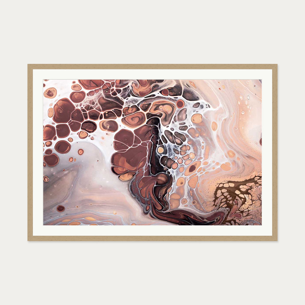 Pink Abstract Marble II Wall Art Print — 70 x 100 cm — Oak Frame