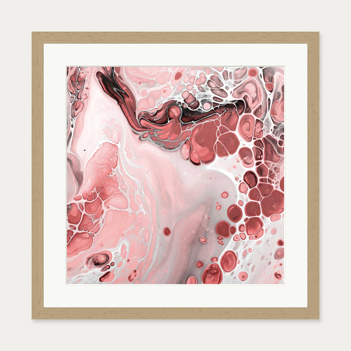 Pink Abstract Marble III Art Print — 50 x 50 cm — Oak Frame