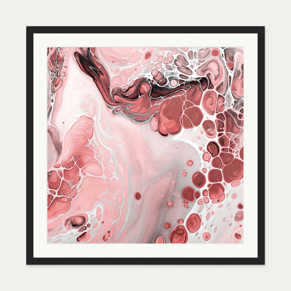 Pink Abstract Marble III Art Print — 70 x 70 cm — Black Frame