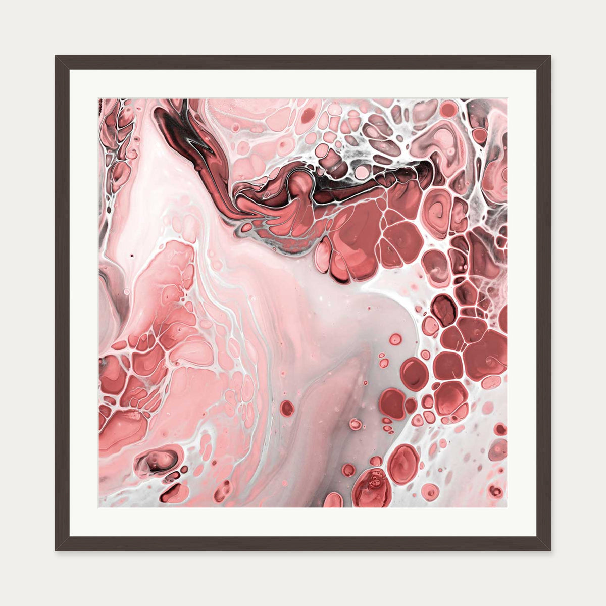 Pink Abstract Marble III Art Print — 70 x 70 cm — Brown Frame