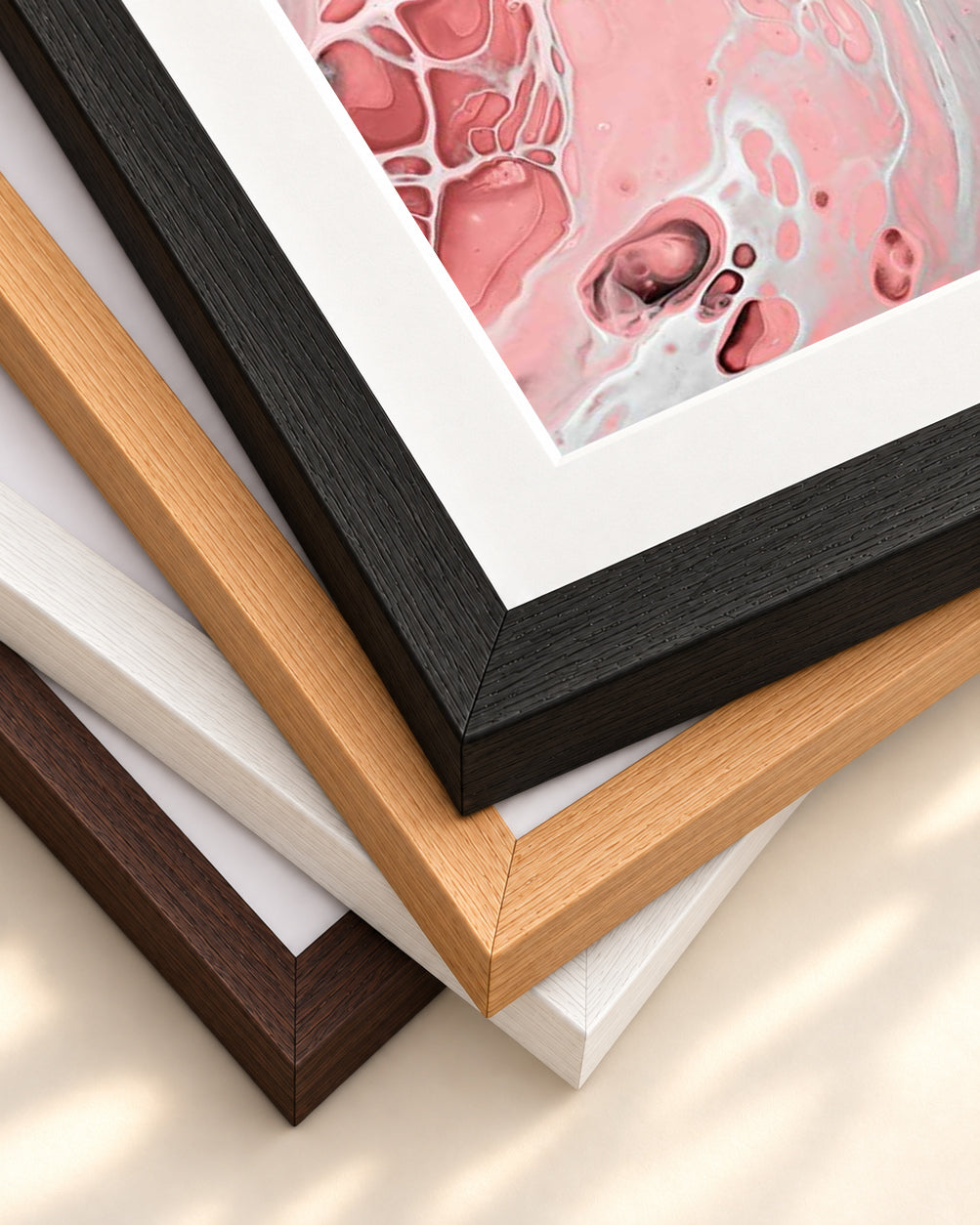 Pink Abstract Marble III Art Print — framed print corner with 5 cm mount and bevel