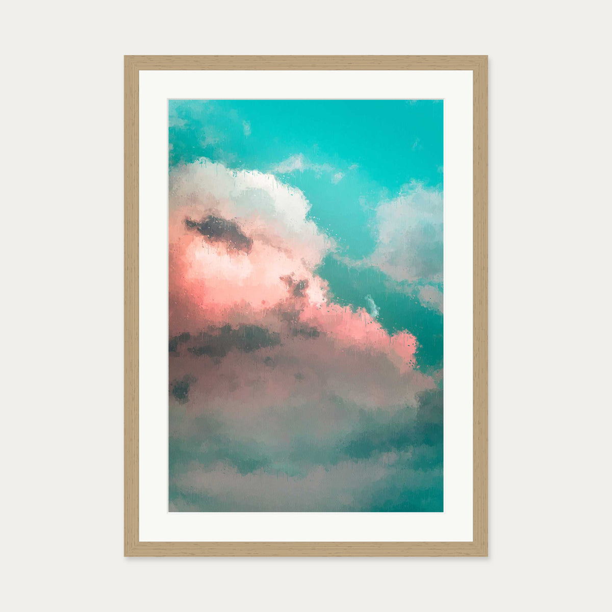 Pink And Teal Sky Art Print — 50 x 70 cm — Oak Frame