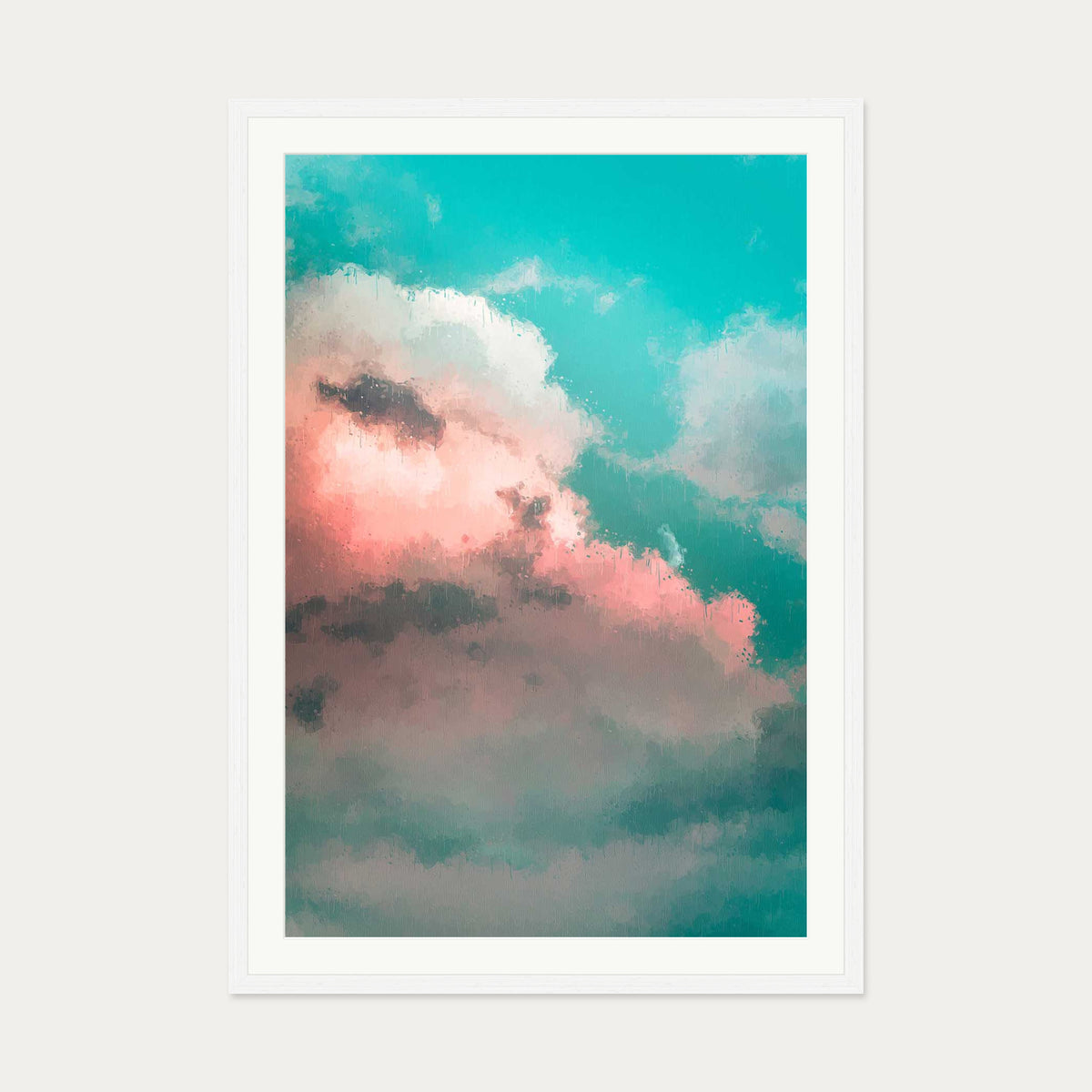 Pink And Teal Sky Art Print — 70 x 100 cm — White Frame