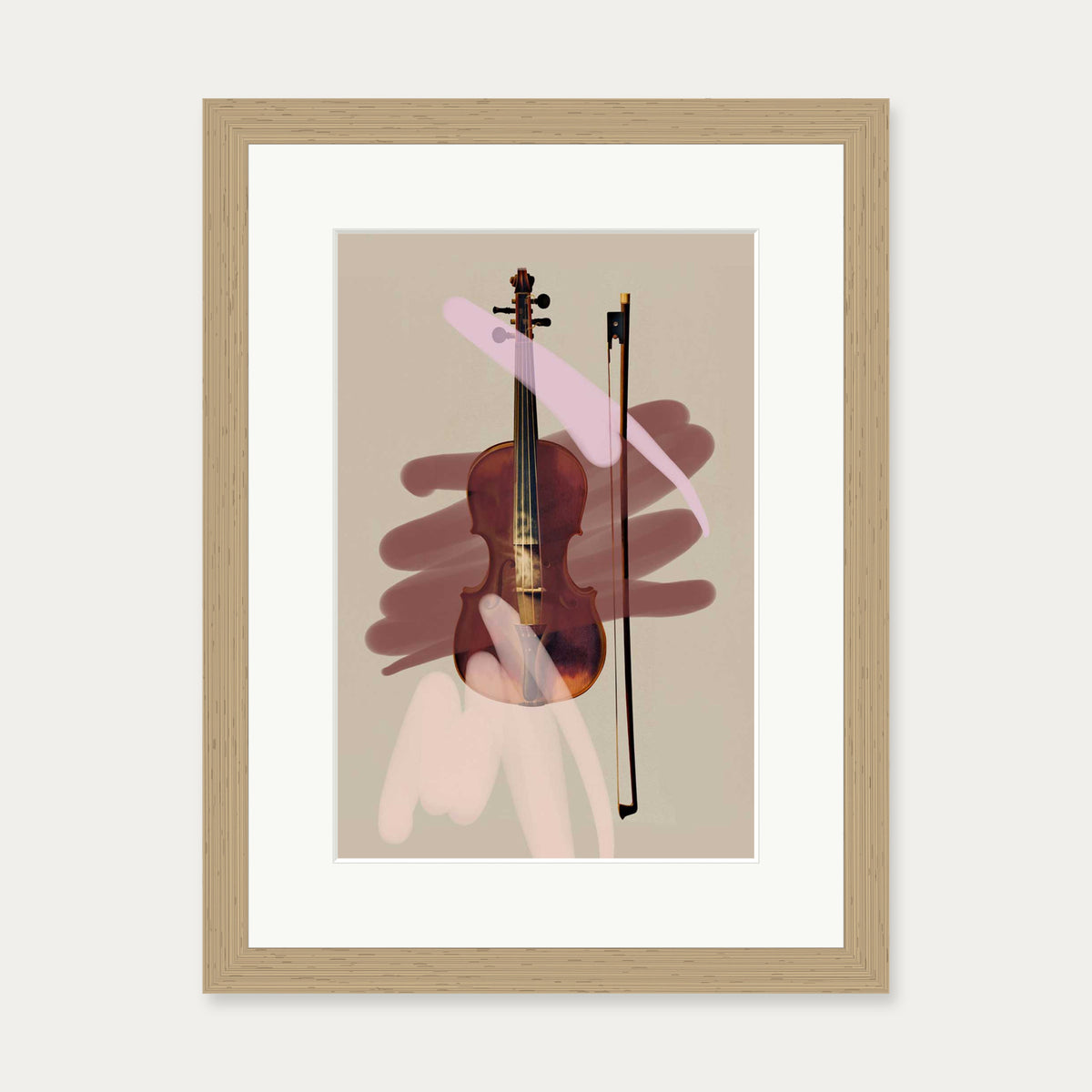 Pink Violin Contemporary Art Print — 30 x 40 cm — Oak Frame
