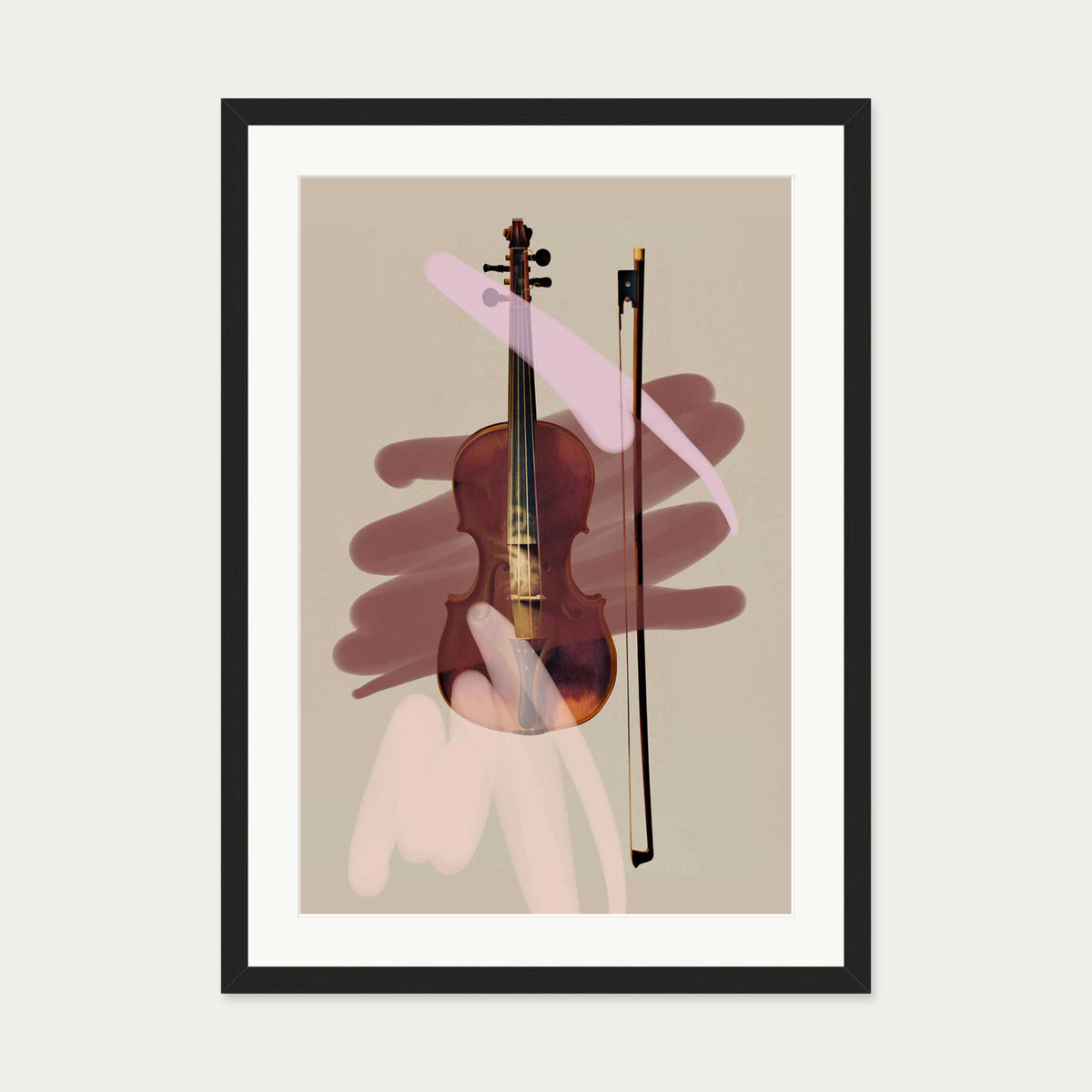 Pink Violin Contemporary Art Print — 50 x 70 cm — Black Frame