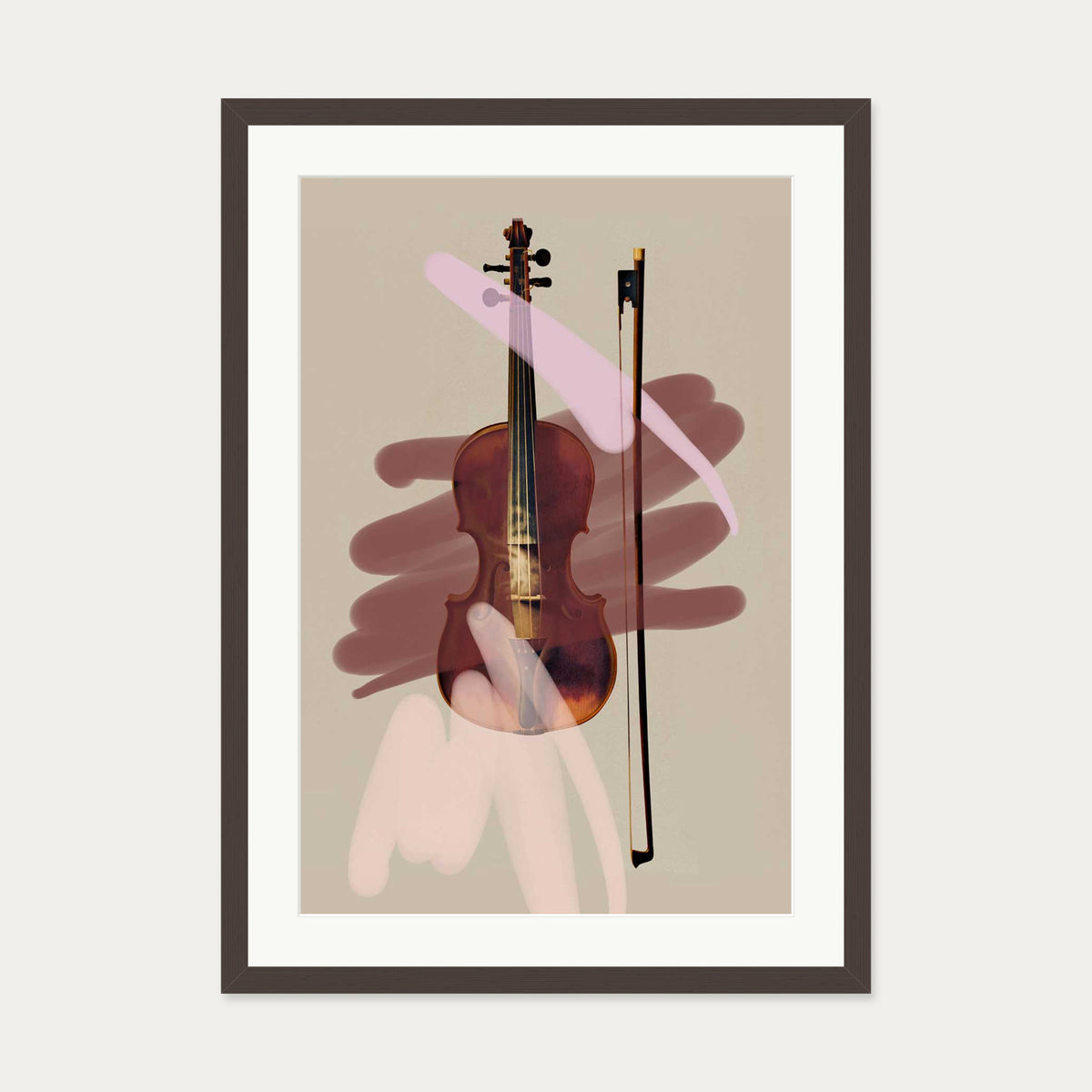 Pink Violin Contemporary Art Print — 50 x 70 cm — Brown Frame