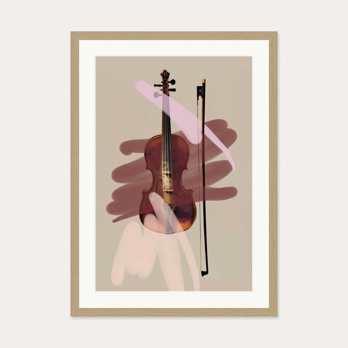 Pink Violin Contemporary Art Print — 50 x 70 cm — Oak Frame