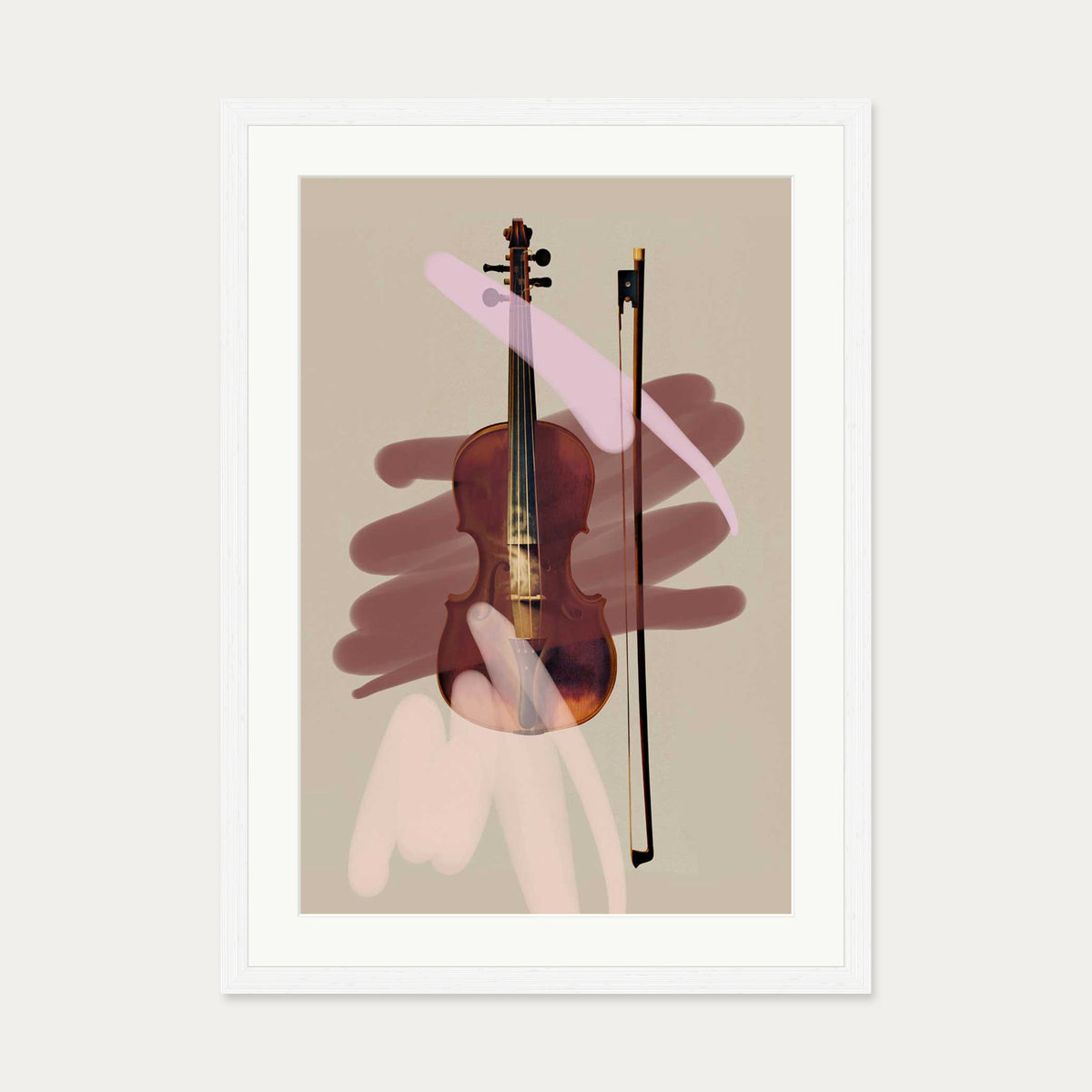 Pink Violin Contemporary Art Print — 50 x 70 cm — White Frame
